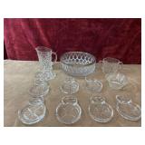 Glass serving bowl, glass small pitcher, dessert