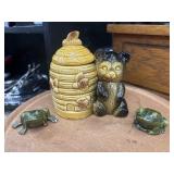 Armbee ceramic honey pot, green glazed ceramic