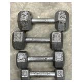 4 pc. Cast iron hexagonal dumbbells.