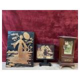 3 pc.vintage mid-century embossed copper relief