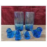 6 pc. vintage blue panel drinking glasses, and
