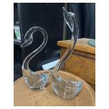 Vintage pair of clear hand-blown art glass swan