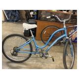 Blue Electra Townie step-through comfort bicycle.