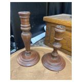 Pair of vintage hand-turned wooden candlestick
