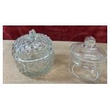 Clear  pressed glass apple-shaped lidded candy