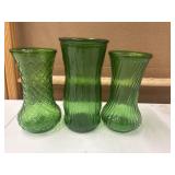Vintage Hoosier emerald green glass vases.