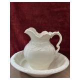 Vintage white glazed ceramic pitcher and wash