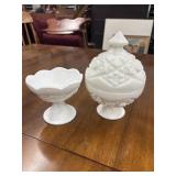 2 Vintage milk glass pieces featuring a footed