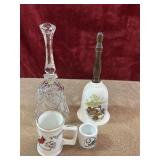 4 pc. Lead crystal bell , Tufted Ducks bell, and