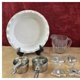 Emile Henry pie  plate , measuring  cups  and