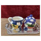 3 pc. Cermaic  creamer pitcher, sugar bowl, and