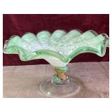 Green and white swirled Murano-style art glass