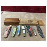 11 pc.  Vintage folding pocket knives, natural
