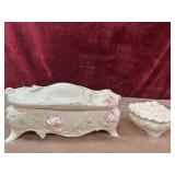 2 pc.Cermaic  jewelry dresser box and bisque
