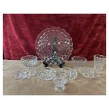 Glass cake plate ,cube-pattern bowls ,small