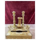6 pc. 3 pillar candlestick holders, vase, and 2