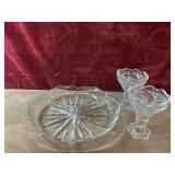 Pressed glass pedestal sherbet dishes and 3 part