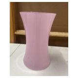 Charming 8-inch pink glass gathering vase.