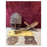 7 pc. Vintage hand-carved wooden wall shelf