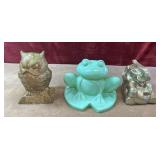3 pc. Vintage  "Be Wise Save" ceramic owl coin