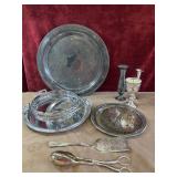 Silver plated trays, pierced casserole holder,