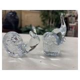 2 Vintage clear art glass paperweights.