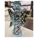 Light blue, hand-painted ceramic angel figurine,
