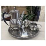 Vintage metal stainless tea service set.