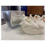 Vintage white ceramic "gaggle of geese" planter