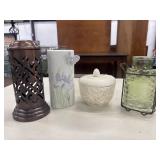Vintage light green textured glass bottle set