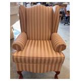 Queen Anne style striped wingback armchair