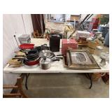 Table lot. Miscellaneous pots and pans, small red