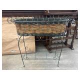 Vintage two-tier wicker and wrought iron planter