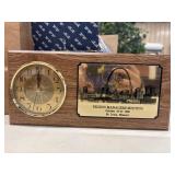 Wooden desk clock and commemorative plaque from a
