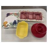 hand-painted ceramic three-section divided