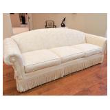 Ivory Rolled Arm Sofa Ethan Allen Damask Pattern