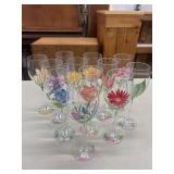 Set of 12 clear-stemmed wine glasses featuring