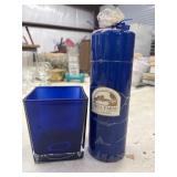 Vibrant cobalt blue square glass Vase, blue