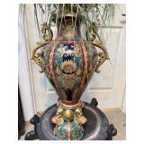 Large Polychrome & Gilt Covered Urn with Ornate