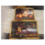 Framed still-life art print titled Peaches in a