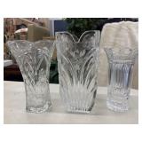 3 Vintage clear lead crystal vases, in the