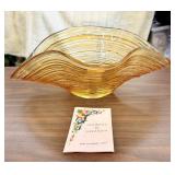 SIGNED Murano Italian Art Glass Amber Ribbed