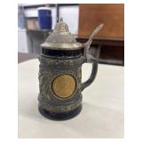 Vintage cobalt and pewter-lidded beer stein made