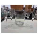 Vintage clear crystal ice bucket with distinctive