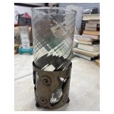 Vintage metal and glass hurricane candle holder