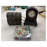 Small, domed storage Wicker Chest, Mantle Clock,