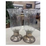 Pair Sterling Silver Candle Sticks w/Hurricane