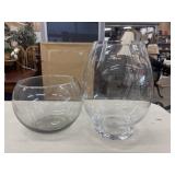 Clear glass bubble bowl vase, large clear glass