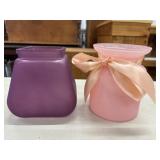Pink frosted glass candle jar accented with a