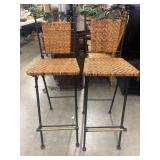 2 Tall bar-height stools featuring a woven wicker